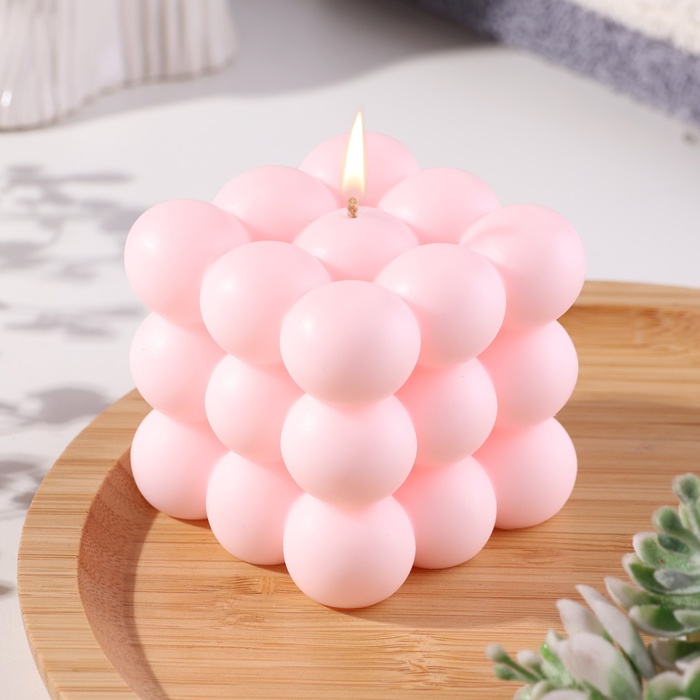 Свеча фигурная Бабл куб, 6 см, розовая свеча фигурная лакированная бабл куб 6 см золото