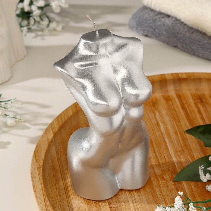 Свеча фигурная лакированная Женский силуэт, 15 см, серебро свеча фигурная женский силуэт 10 см черная