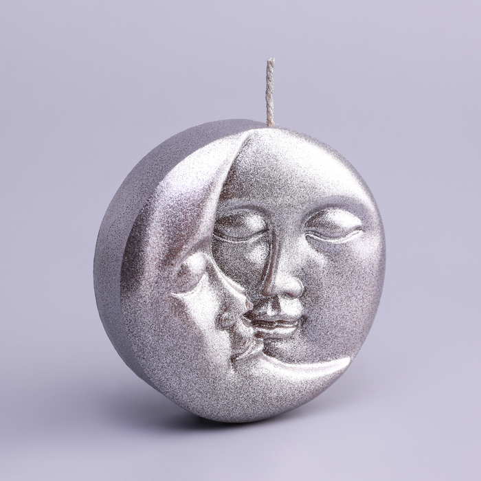 Свеча фигурная лакированная "Солнце и луна", 6х1,5 см, серебро 7471636