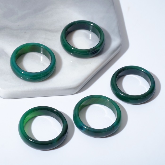 Кольцо "Агат тёмно-зелёный" с прожилками 5мм, размер МИКС (16-20)