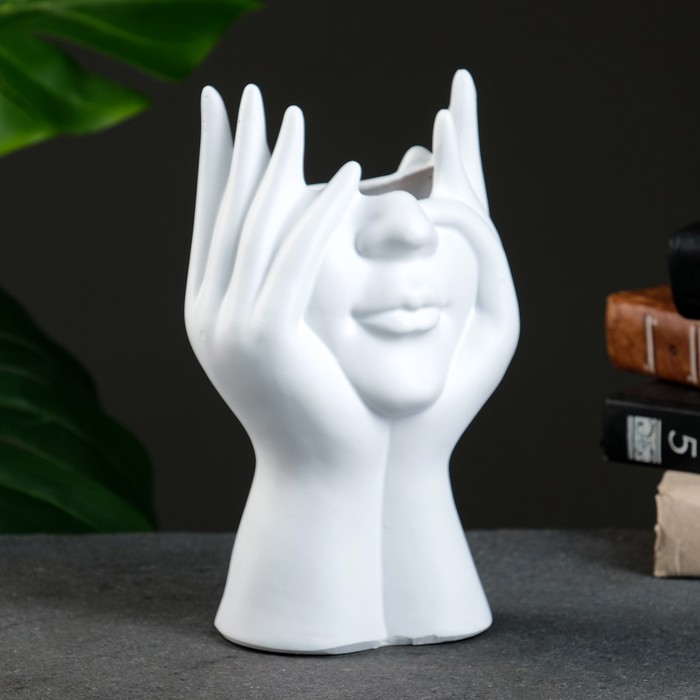 фото Кашпо - органайзер "руки и лицо" белое, 21х13см хорошие сувениры