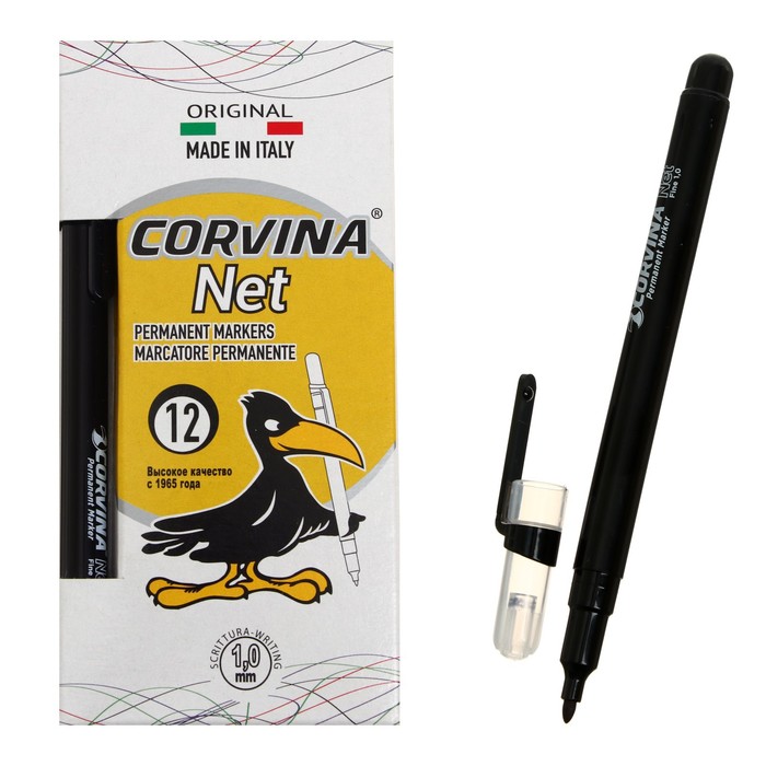 Маркер перманентный Corvina Net Box, 1.0 мм, круглый наконечник, с клипом, чёрный