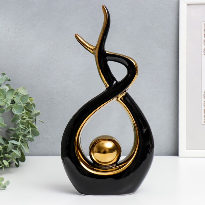 Сувенир керамика Абстракция. Прикосновение. Шар чёрный с золотом 31х6х16 см