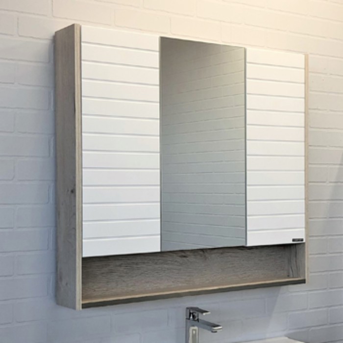 Зеркало шкаф Comforty Клеон 90 для ванной комнаты, цвет белый/дуб дымчатый зеркало шкаф comforty женева 90 для ванной комнаты цвет дуб белый