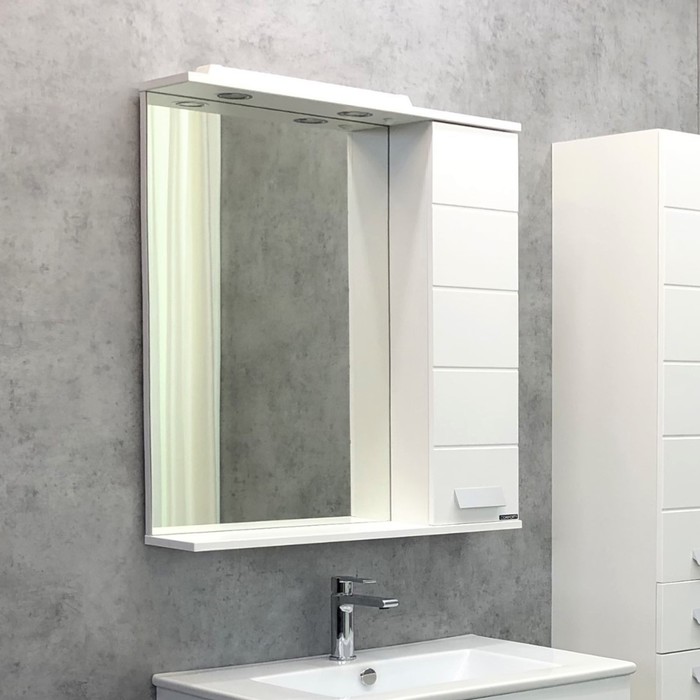 Зеркало шкаф Comforty Модена М-75 для ванной комнаты, цвет белый матовый
