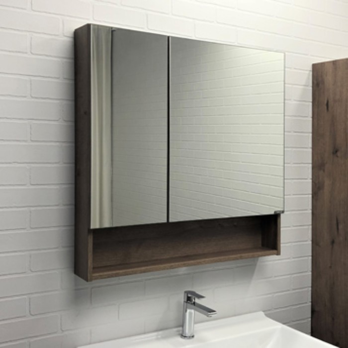 Зеркало шкаф Comforty Никосия 80 для ванной комнаты, цвет дуб тёмный цена и фото