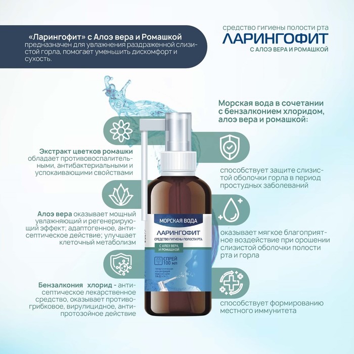 

Ларингофит спрей с алоэ вера и ромашкой, 100 мл