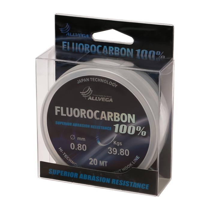 фото Леска монофильная allvega fx fluorocarbon 100%, диаметр 0.80 мм, тест 39.8 кг, 20 м, прозрачная