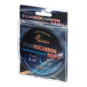 Леска монофильная ALLVEGA "FX Fluorocarbon 100%" 30м 0,10мм, 1,27кг, флюорокарбон 100%