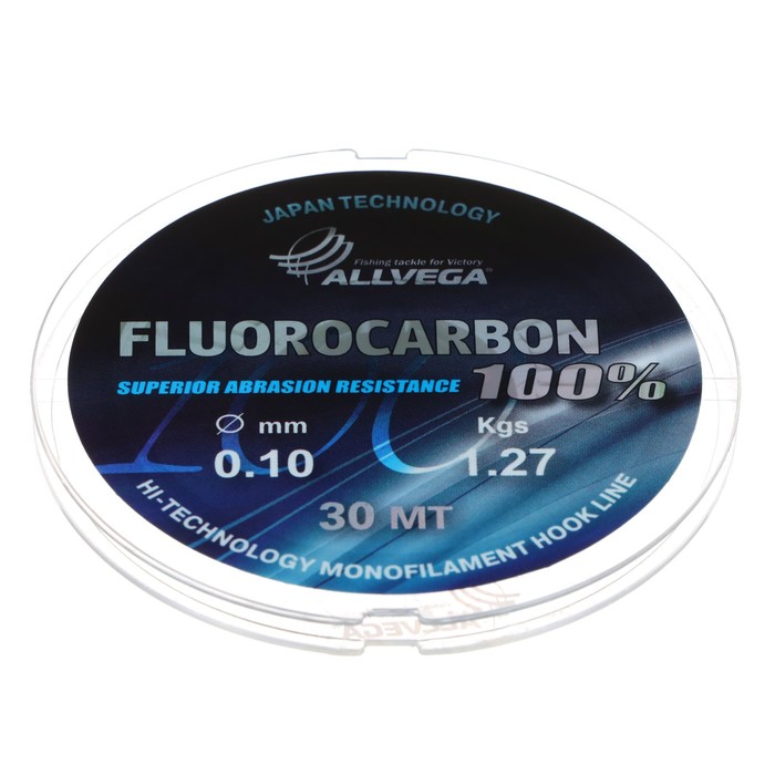 фото Леска монофильная allvega "fx fluorocarbon 100%" 30м 0,10мм, 1,27кг, флюорокарбон 100%