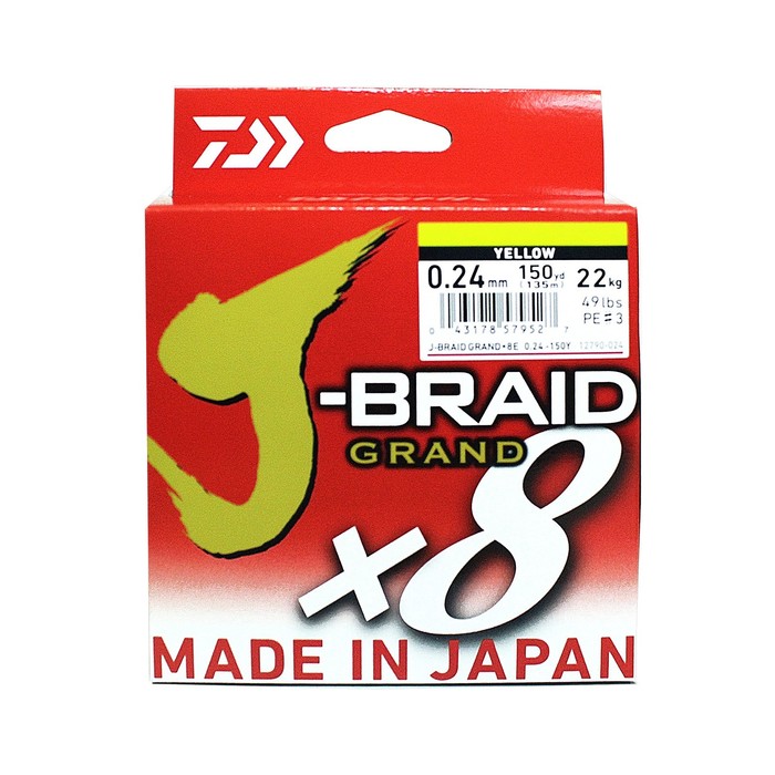 фото Леска плетеная daiwa j-braid grand x8 0.24mm-135m yellow