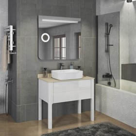 

Тумба-умывальник COMFORTY «Лондон-90-1» цвет белый с бежевой NEW столешницей, рак. T-Y9378