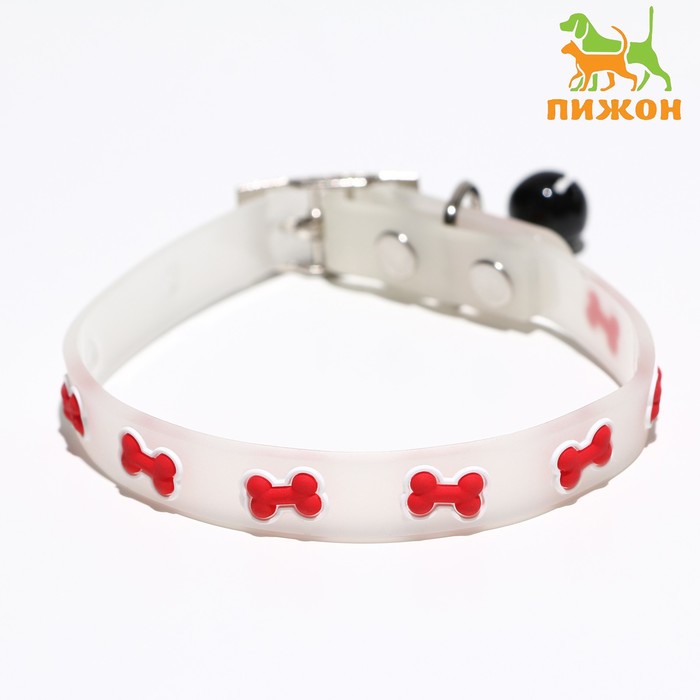 

Ошейник "Косточки", 28 х 1 см, ОШ 18-24 см, прозрачный/красный