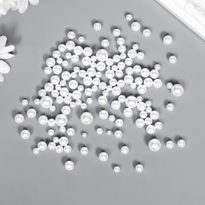 Декор для творчества пластик Шарики. Белый перламутр d=3-8 мм, набор 10 гр декор для творчества пластик шарики светло сиреневые d 3 8 мм набор 10 гр