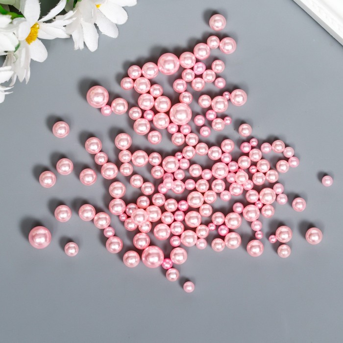 Декор для творчества пластик Шарики. Розовый зефир d=3-8 мм, набор 10 гр 