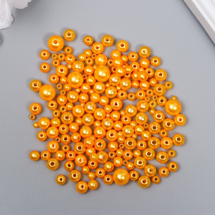 Бусины для творчества пластик Круглые. Оранжевые d=3-8 мм, набор 10 гр gianni rodari бусины для творчества пластик круглые светло жёлтые d 3 8 мм набор 10 гр
