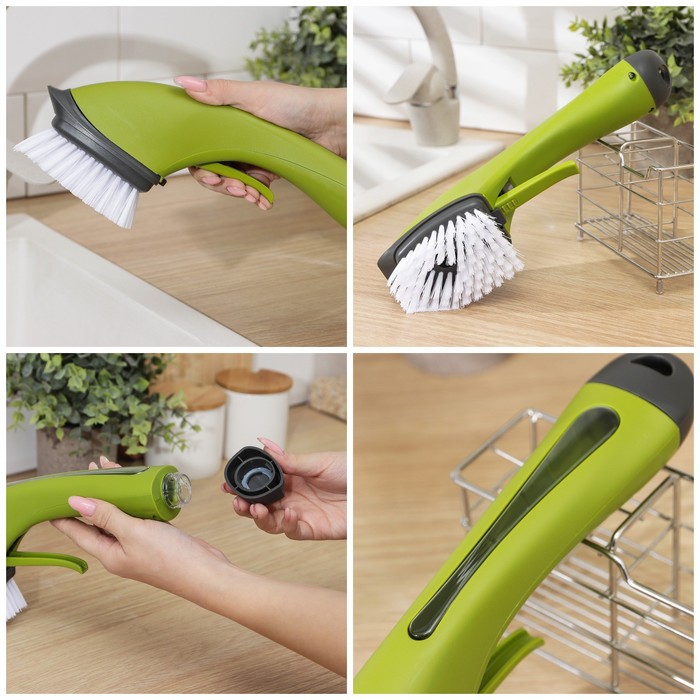 Щётка для мытья посуды с дозатором «Быстрая уборка», цвет зелёный