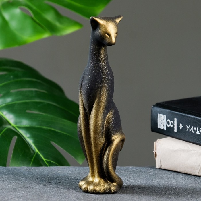 Фигура Кошка Багира голова вправо черная/золото 5х5х20см фигура кошка багира лежачая роспись черная 7х27х10см