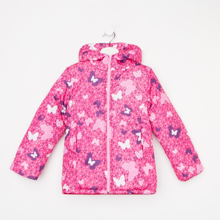 Куртка для девочки, цвет малиновый/бабочки, рост 86-92 см