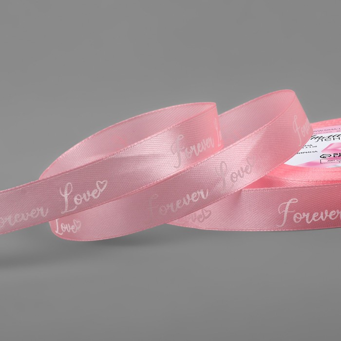 Лента атласная «Forever love», 15 мм × 23 ± 1 м, цвет розовый