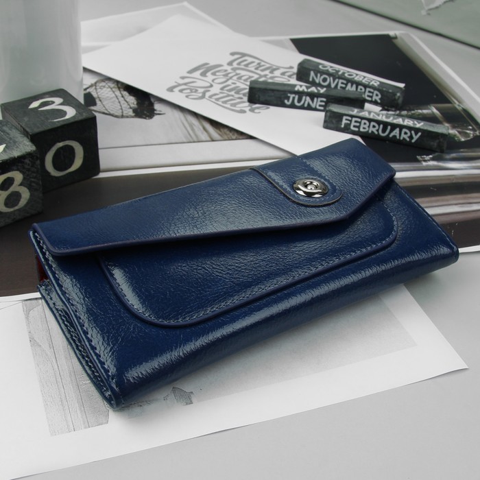 Кошелёк женский на клапане, 3 отдела, для карт, для монет, цвет синий