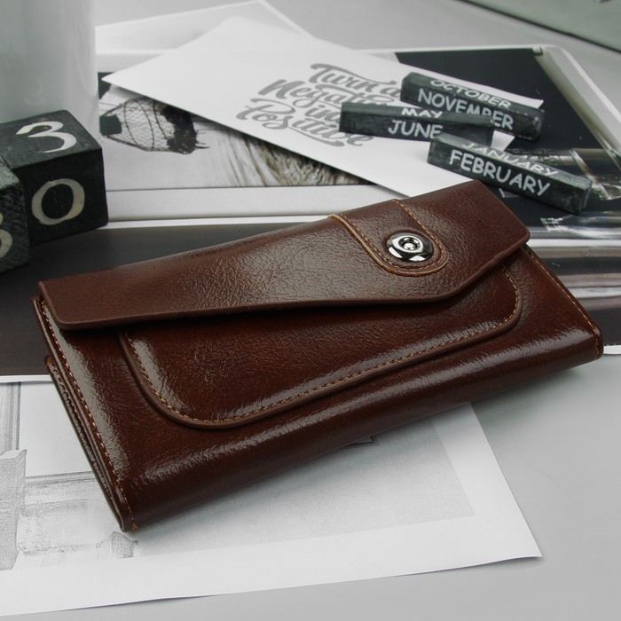 Кошелёк женский на клапане, 3 отдела, для карт, для монет, цвет кофе