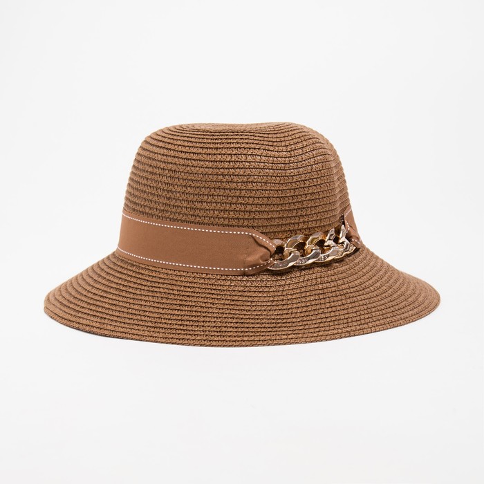 Шляпа женская с цепочкой MINAKU цвет коричневый, р-р 58