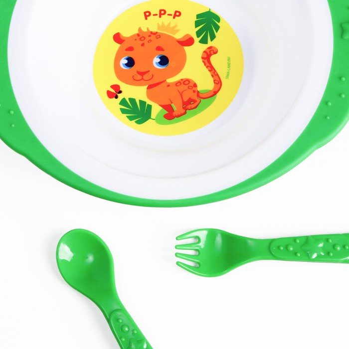 Набор посуды "Леопард" тарелка на присоске 250мл, вилка, ложка
