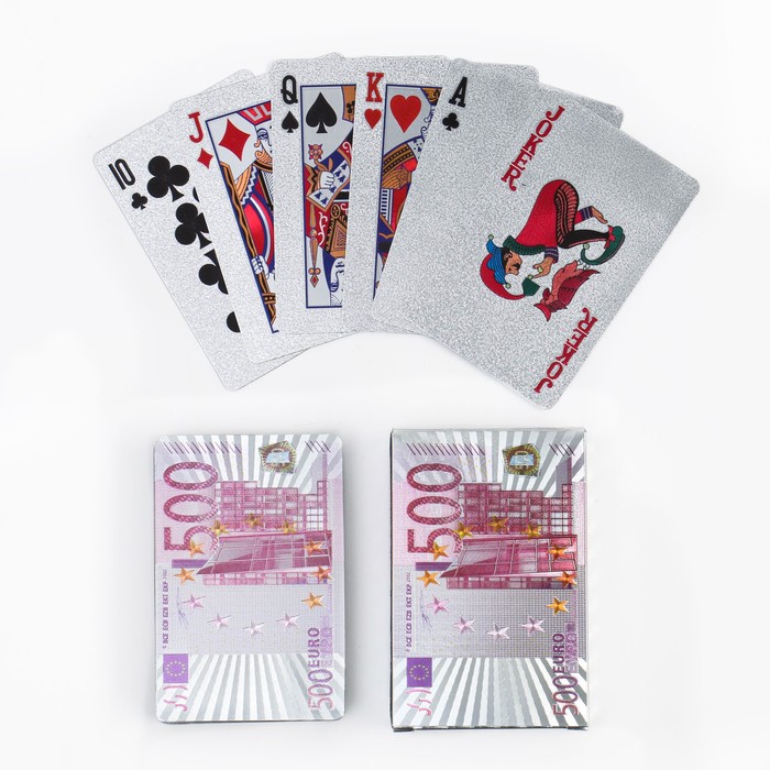 Карты игральные пластиковые 500 Euro, 54 шт, 33 мкм, карта 8.7 х 5.7 см карты игральные пластиковые casino 54 шт 28 мкм карта 8 8 х 5 8 см микс