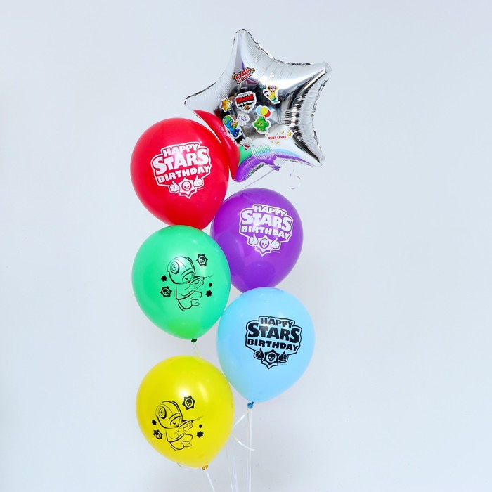 Букет из воздушных шаров С ДР. Happy stars, латекс, фольга, наклейки, набор 6 шт.