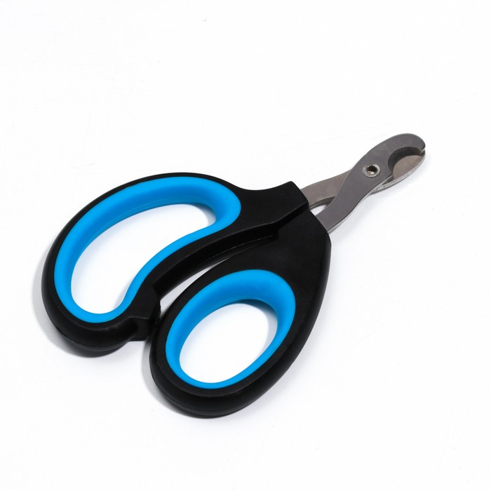 Ножницы-когтерезы Пижон Premium с эргономичной ручкой, отверстие 8 мм, чёрно-голубые