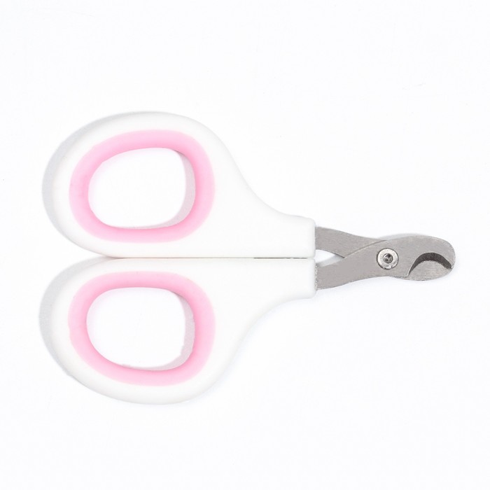 Ножницы-когтерезы с мягкими ручками, отверстие 8 мм, бело-розовые