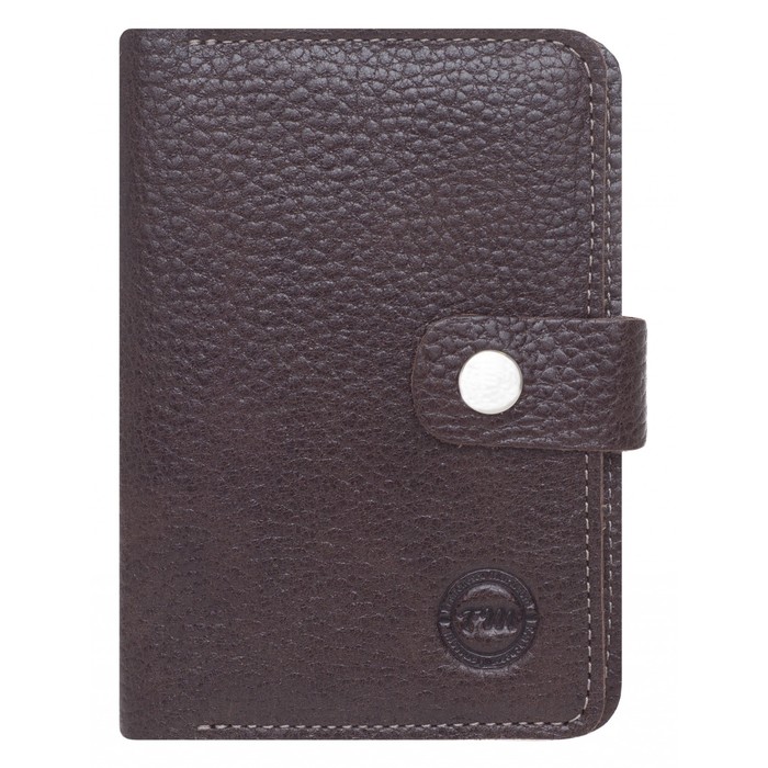 0-775 Обложка на паспорт на кнопке, 2 отдела для карт, цвет коричневый 10х14х0,5см
