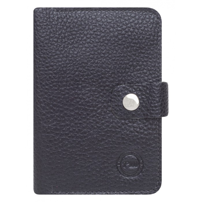 0-775 Обложка на паспорт на кнопке, 2 отдела для карт, цвет черный 10х14х0,5см