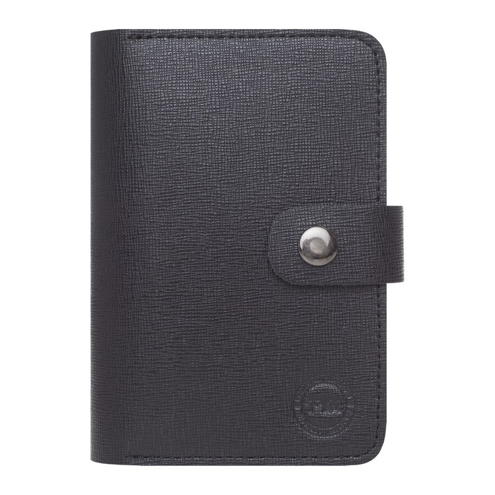 0-780 Обложка для паспорта на кнопке, 2 кармана для карт, цвет черный 10х14х1см