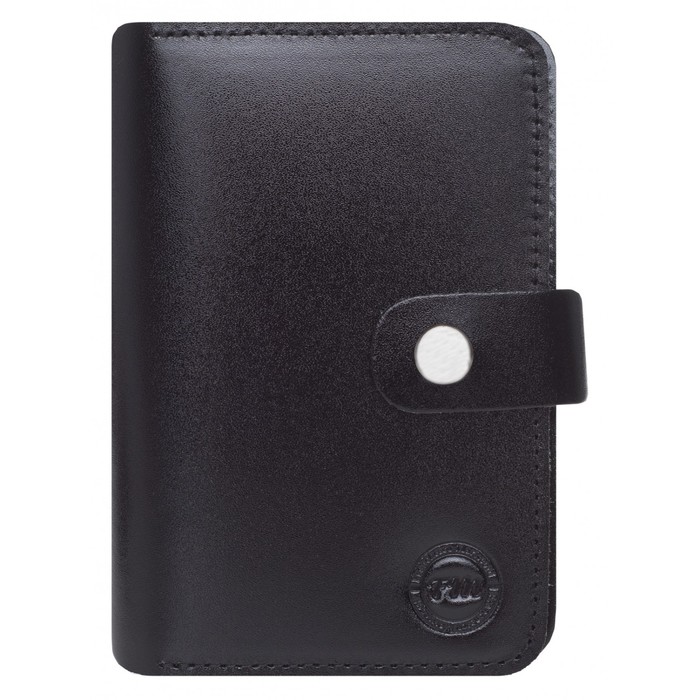 0-780 Обложка для паспорта на кнопке, 2 кармана для карт, цвет черный лак 10х14х1см