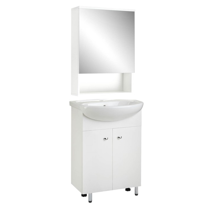 Комплект мебели: для ванной комнаты Вега 55: зеркало-шкаф + тумба + раковина набор мебели вега 40 шкаф зеркало тумба с раковиной