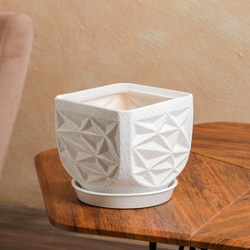 

Горшок для цветов "Квадрат", белый, керамика, кожа, 2.5 л