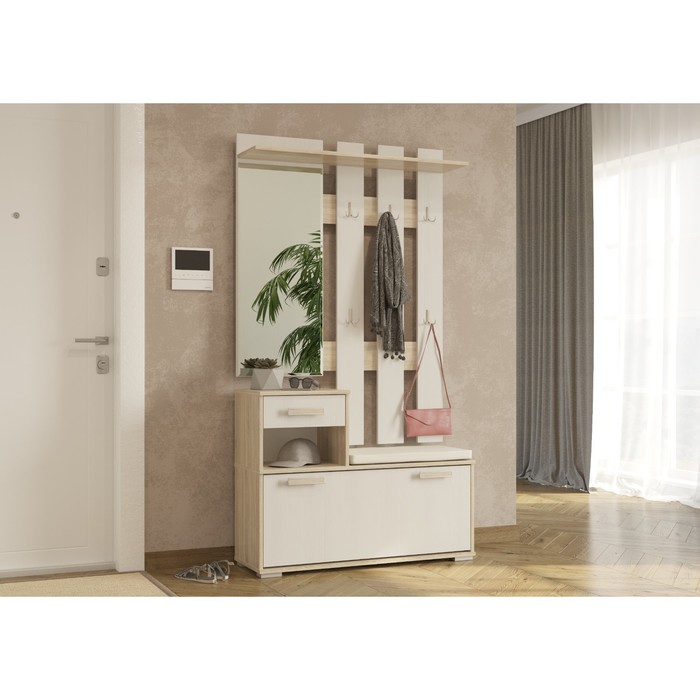 

Вешалка с зеркалом ЛИРА 1000х280х1350 Дуб Сонома/Рамух Белый