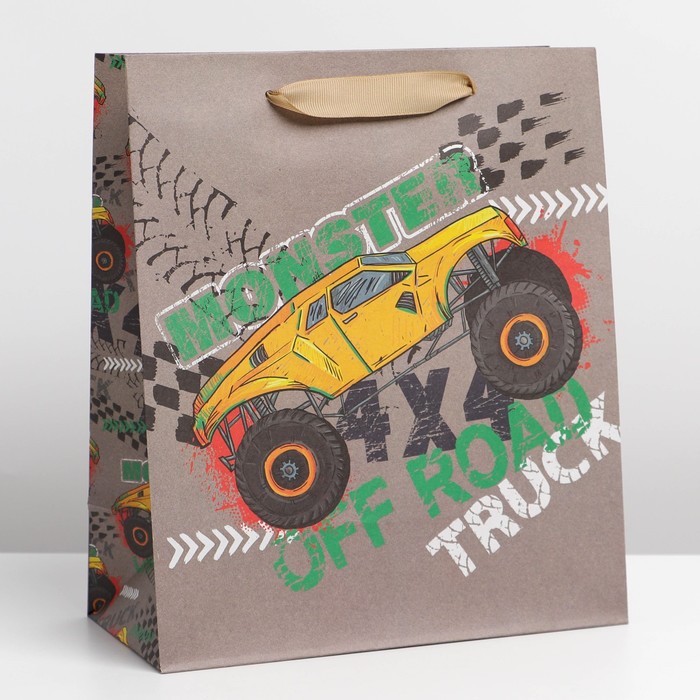 Пакет крафтовый вертикальный «Monster truck», ML 23 × 27 × 11.5 см