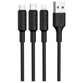 

Кабель Hoco X25, microUSB/Lightning/Type-C - USB, 2 А, 1 м, PVC оплетка, черный
