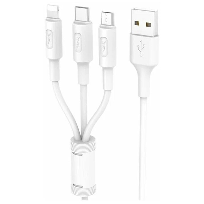 Кабель Hoco X25, microUSB/Lightning/Type-C - USB, 2 А, 1 м, PVC оплетка, белый