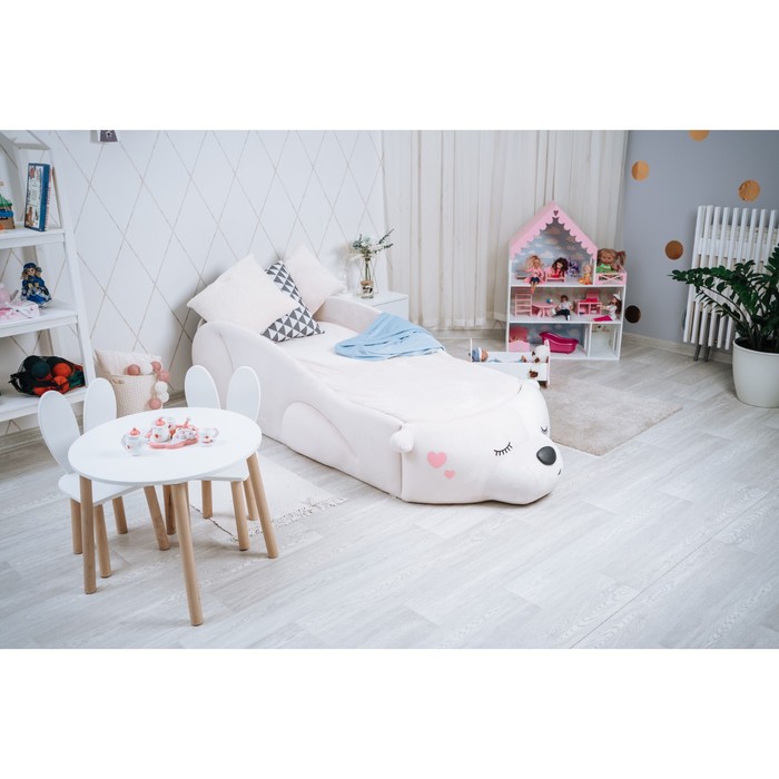 фото Кровать romack «мишка» masha с кармашками, белый велюр, матрас в комплекте