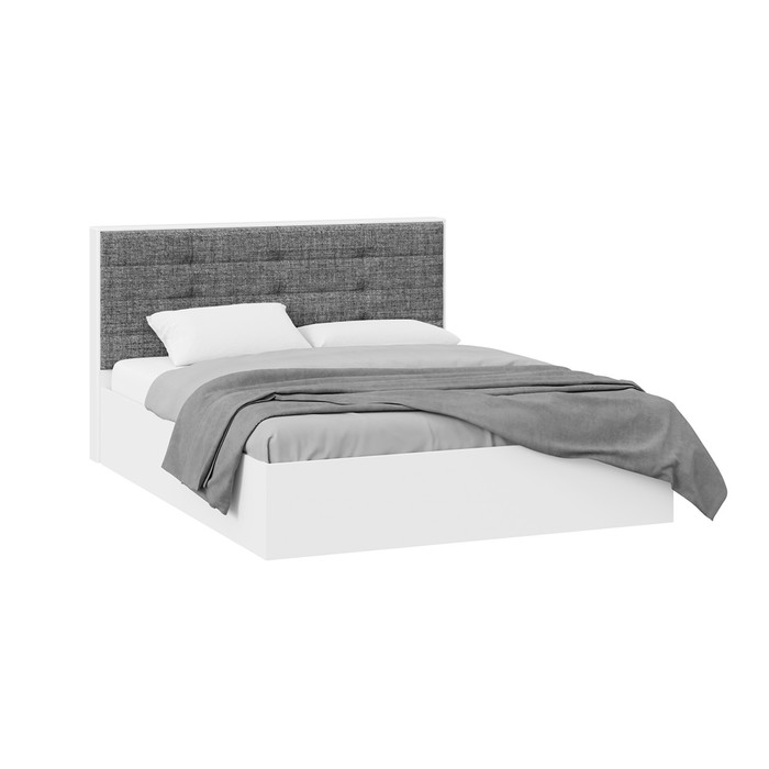 фото Кровать тесса с ортопедическим основанием и пм 1600х2000 белый жемчуг/рогожка серая трия