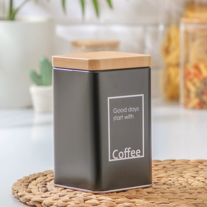 Банка для сыпучих продуктов «Lifestyle кофе», 9×9×15 см, цвет чёрный банка для сыпучих продуктов сахар линии 9×9×13 5 см цвет серый