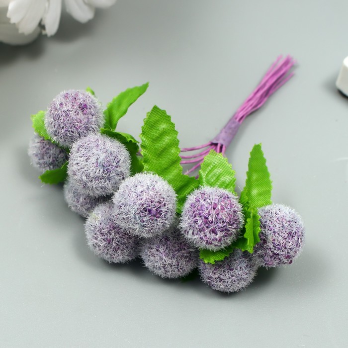 Тычинки для цветов Шарик мохнатый фиолетовый d=1,5-2 см 1 букет=10 шт 10 см
