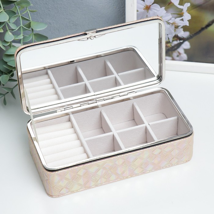 

Шкатулка кожзам для украшений "Греческий узор. Кремовый перламутр" 6х9,8х18,5 см