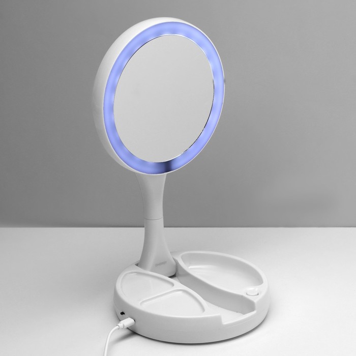 Зеркало ENERGY EN-756, подсветка, увеличение 5Х, d=12.5 см, 4хАА