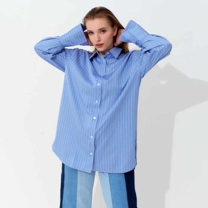 Блузка женская MINAKU: Casual Collection, цвет голубой, размер 48 фото