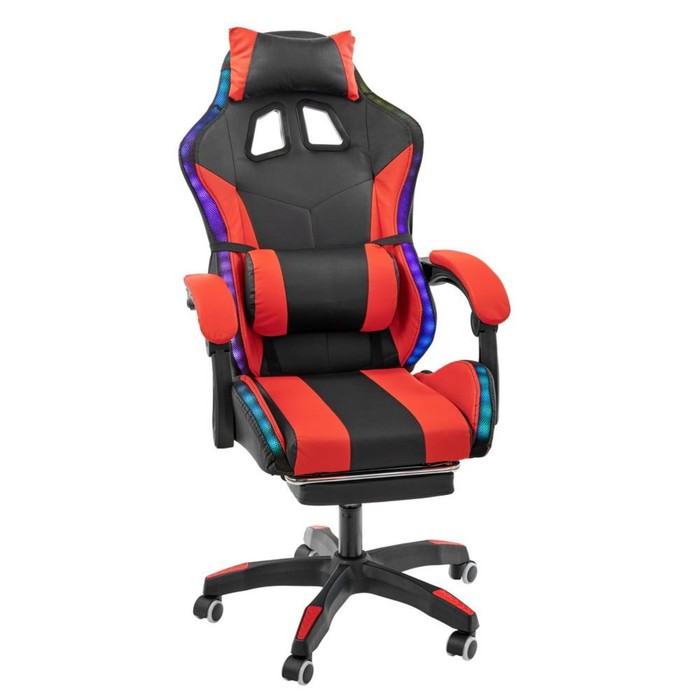 Игровое кресло Alfa Pro Vision с подножкой и RGB LED подсветкой, цвет чёрный / красный